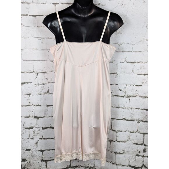 VINTAGE FORMFIT A Cut Above Shiny Nylon Lace Slip Dress Glamour USA Size 40 Tall - Picture 5 of 7